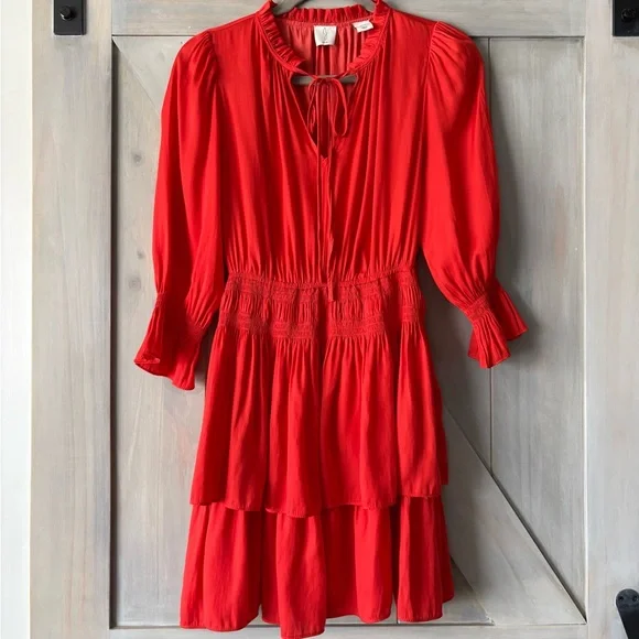 Joie Red Tiered Mini Dress with Smocked Waist - Picture 9 of 9